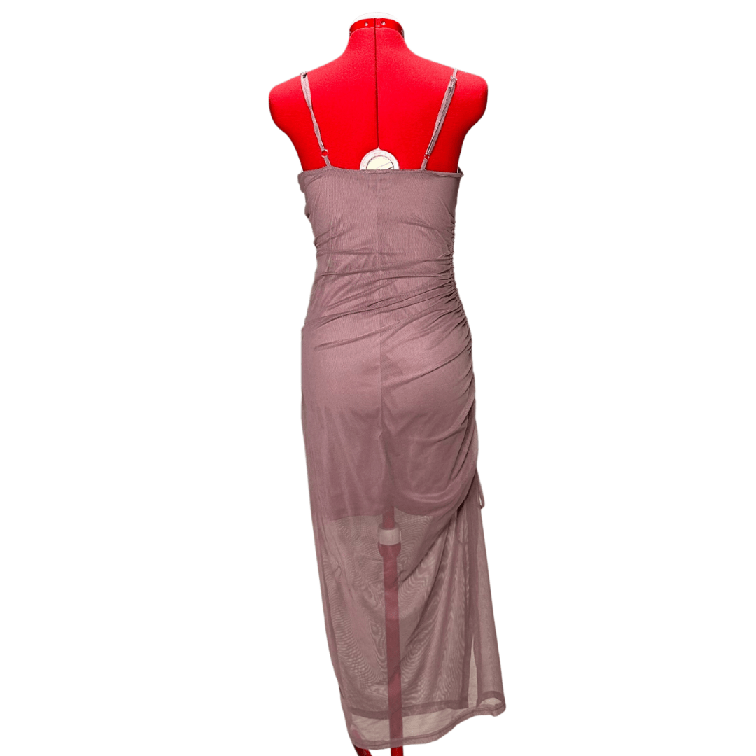 Dusty Pink Mesh slip dress with scrunch detail on side seam, spaghetti straps - Rental - Size 13-14/X-Small, Small - Image 5