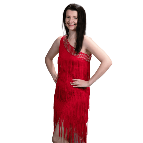Red Off-the-shoulder Fringe dress - Rental - Size Medium