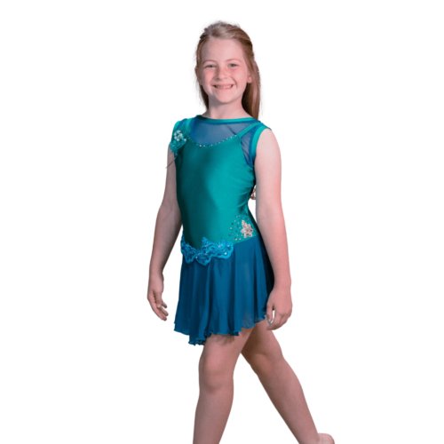 Turquoise Lycra Leotard with Chiffon Skirt and Lace Detail - Rental - Size 9-10