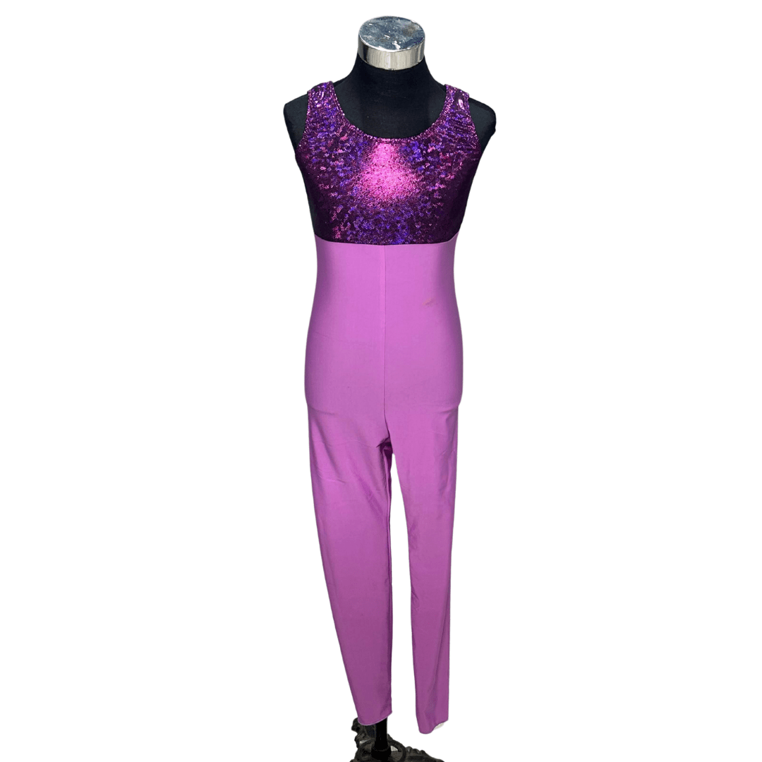 Lilac & holographic purple sleeveless unitard with matching lycra & pink chiffon sleeve wings - Rental - Size 7-8