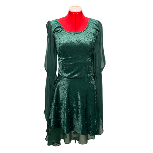 Dark green velvet dress with chiffon sleeves with slit on arm - Rental - Size Small