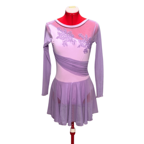 Lilac leotard with mesh sleeves, attached mesh skirt and appliques - Rental - Size 11-12