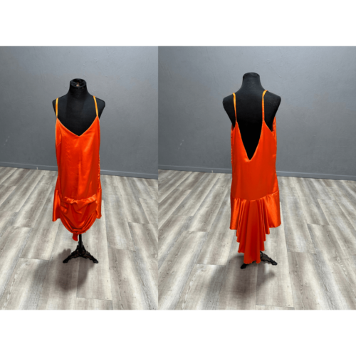 Orange strappy satin dress with low back and assymmetrical hem - Rental - Size 13-14/X-Small