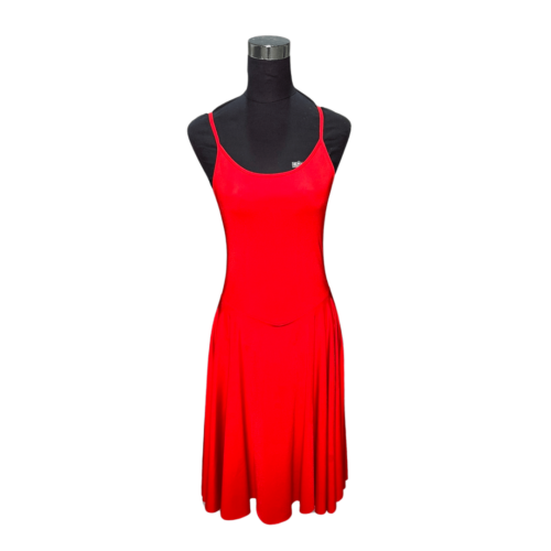 Red strappy racerback leotard with attached long lycra skirt - Rental - Size Small