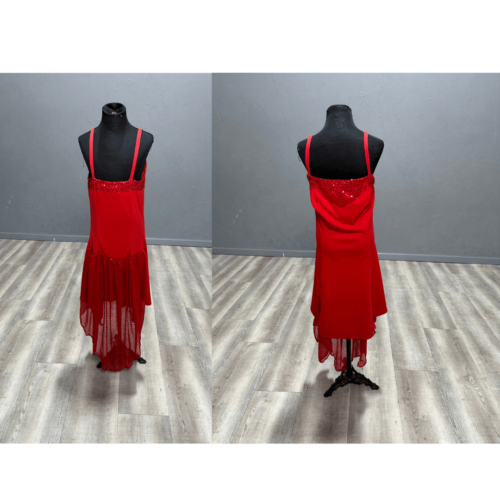 Red strappy sequined dress with asymmetrical hem - Rental - Size Small