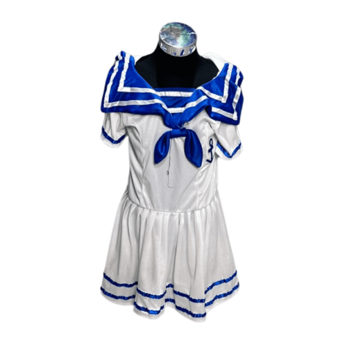 White and blue sailor dress with square collar and ribbon details - Rental - Size 9-10