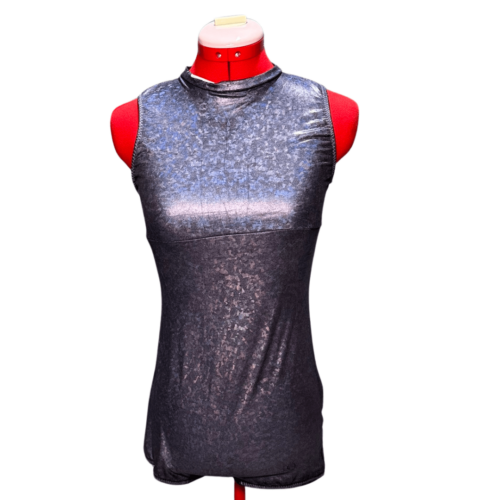 Holographic grey biketard with open back - RENTAL - Size 13-14/X-Small