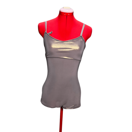 Strappy holographic silver/gold biketard with strappy back - RENTAL - Size 9-10