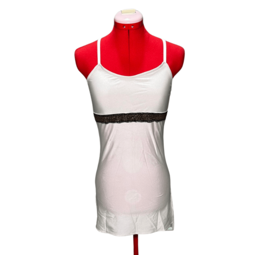 Strappy white lycra dress with black/gold trim  - RENTAL - Size 9-10