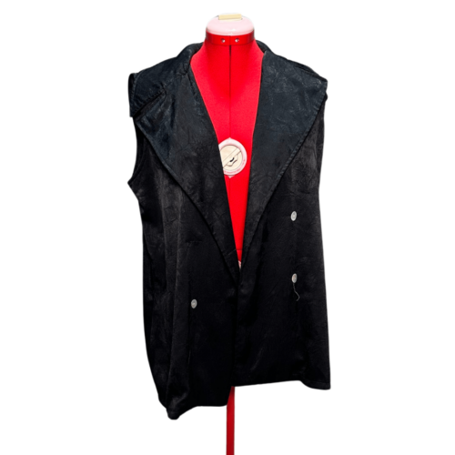 Textured long black waistcoat with oversized collar - RENTAL