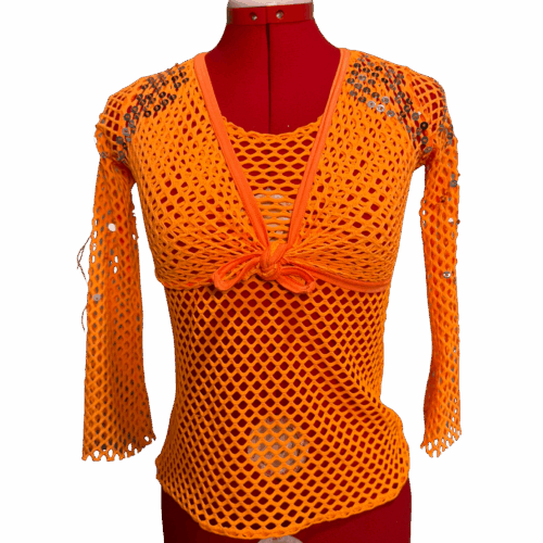 Orange fishnet tank & tie-front bolero - RENTAL - Size ?