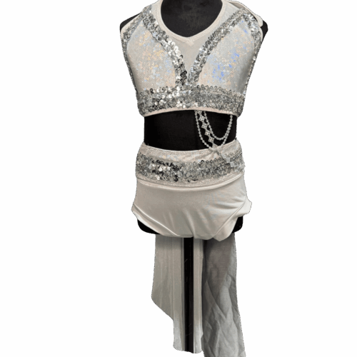 White & silver sequined halter top with matching bottoms & halfskirt - RENTAL - Size ?