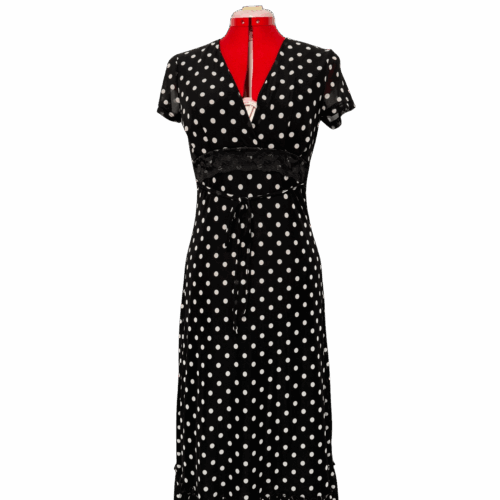 V-neck black polka dot dress with cap sleeves - RENTAL - Size?