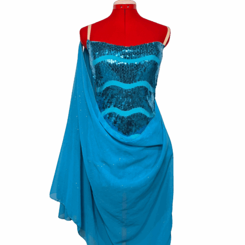 Strappy turquoise sequined dress with open back and attached sash - RENTAL - Size?