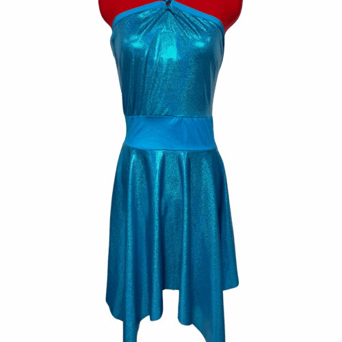 Sparkly turquoise halter dress with handkerchief skirt - RENTAL - Size?