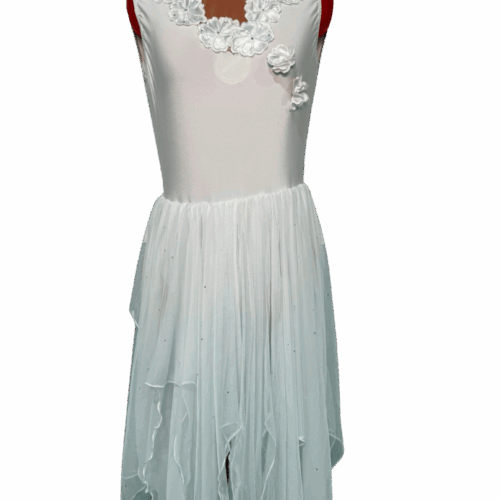 White leotard with floral appliques and uneven soft tulle skirt - RENTAL - Size?