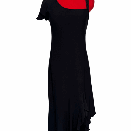 Off-the-shoulder mid-calf length asymmetrical black dress - RENTAL - Size?