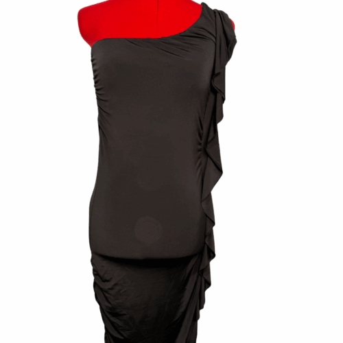 Off-the-shoulder black bodycon dress with frills - RENTAL - Size?