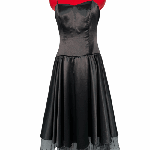 Black strappy satin dress with full circle skirt & tulle underlayers - RENTAL - Size?