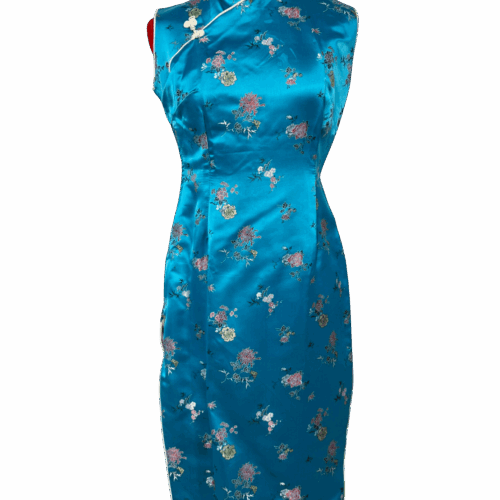 Turquoise wraparound Chinese style dress - RENTAL - Size?