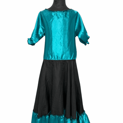 Turquoise satin dress with black skirt & satin hem frill - RENTAL - Size?