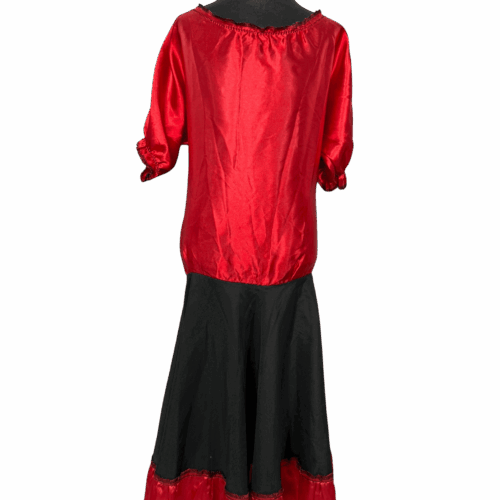 Red satin dress with black skirt & satin hem frill - RENTAL - Size?