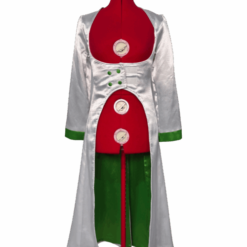 White satin waistcoat jacket with green lining & green trim - RENTAL - Size?