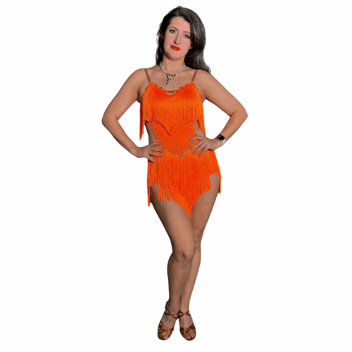 Bright Orange Fringe Latin Dress — Rental