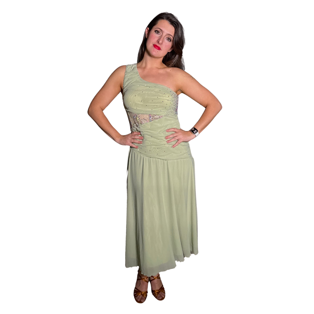 LIGHT GREEN Off Shoulder Ruched Ballroom Dress (4)
